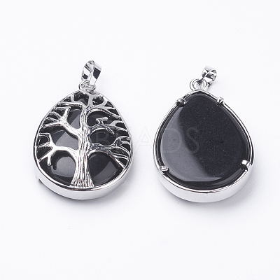 Natural Dyed & Heated Black Agate Pendants G-E421-06P-1