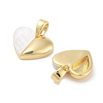 Brass Pave Natural Shell Peach Heart Charms KK-C051-21G-1