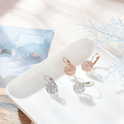 2 Pairs 2 Colors Clear Cubic Zirconia Rose Flower Leverback Earrings EJEW-AN0002-85-1