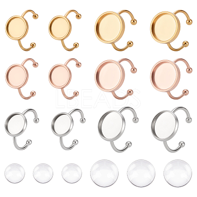 18Pcs 6 Style 304 Stainless Steel Open Cuff Ring Findings STAS-UN0042-76-1