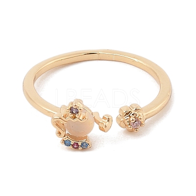 Brass Micro Pave Colourful Cubic Zirconia Open Cuff Rings for Women LS-RJEW-Z073-01G-03-1