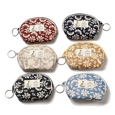 Flower Print Cotton Cloth Wallets with Alloy Zipper AJEW-B024-06-1