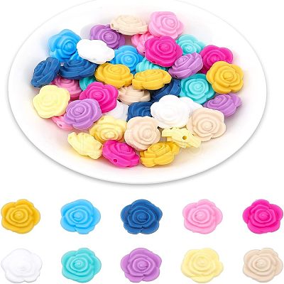 40Pcs 10 Colors Food Grade Eco-Friendly Silicone Focal Beads SIL-CA0001-46-1