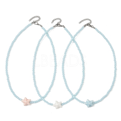 3Pcs 3 Colors Ocean Handmade Porcelain Starfish Glass Beaded Necklaces for Women NJEW-JN06392-1