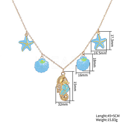 Ocean 304 Stainless Steel Enamel Sea Horse Shell Starfish Pendant Bib Necklaces for Women WG1595B-01-1