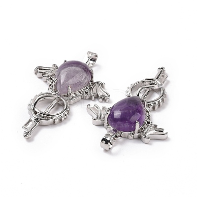Natural Amethyst Teardrop Pendants G-P496-03P-21-1