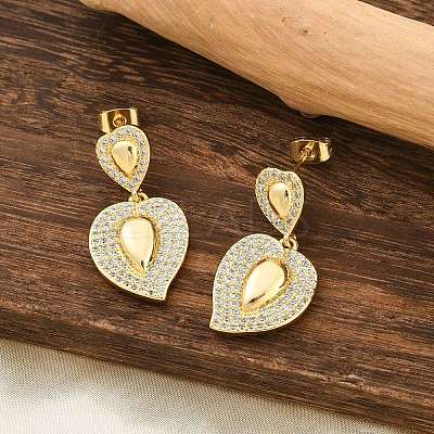 Brass Micro Pave Clear Cubic Zirconia Dangle Stud Earrings for Women EJEW-F352-05G-02-1