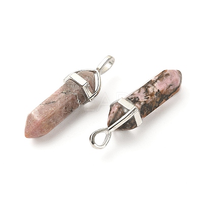 2Pcs Natural Rhodonite Double Terminated Pointed Pendants G-YW0002-05C-1