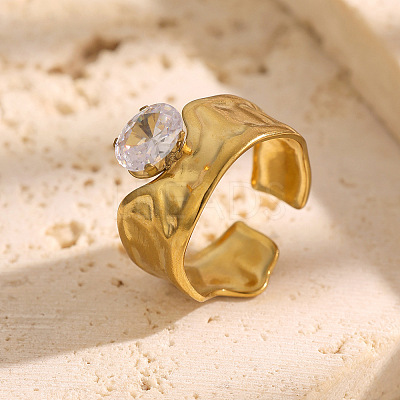 304 Stainless Steel Rhinestone Open Cuff Rings for Women WGC538A-01-1
