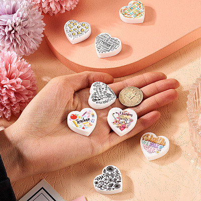 8Pcs 8 Style Heart Silicone Focal Beads SIL-TA0001-70-1