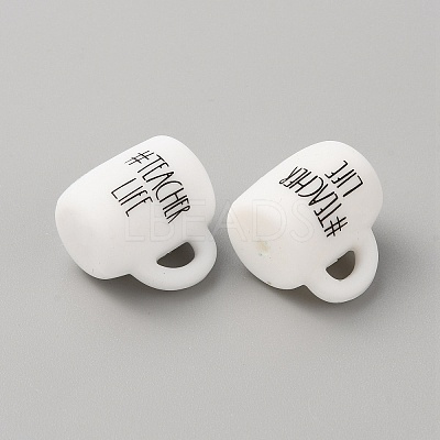 Cup with Word Teacher Life Silicone Beads LS-SIL-WH0006-18F-1