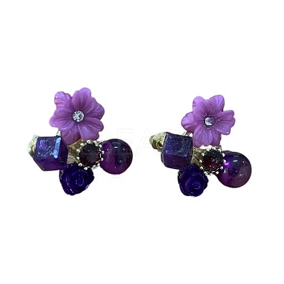 Flower Alloy Glass Stud Earrings FS-WG2DF47-01-1