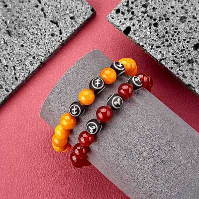Natural Red Agate Round Beaded Stretch Bracelet BJEW-SW00077-08-1