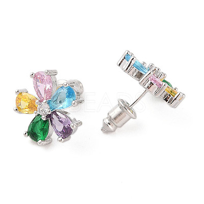 Rack Plating Brass Micro Pave Cubic Zirconia Stud Earrings EJEW-I304-07P-03-1