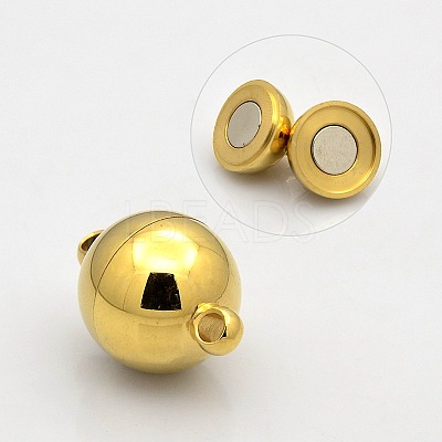 Round 304 Stainless Steel Magnetic Clasps with Loops STAS-N014-02-10mm-1