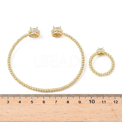 Round Brass Micro Pave Cubic Zirconia Cuff Bangles & Rings Sets for Women SJEW-R002-01G-02-1
