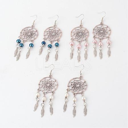 Alloy Glass Pearl Dangle Earrings EJEW-JE02097-1