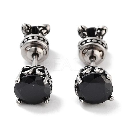 Flat Round 316 Surgical Stainless Steel Pave Black Cubic Zirconia Ear False Plugs for Women Men EJEW-Z050-37AS-1