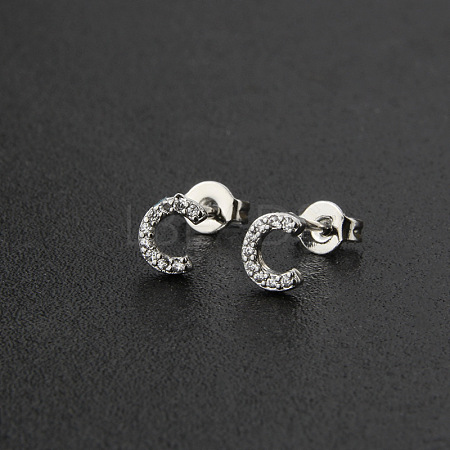 Brass Micro Pave Clear Cubic Zirconia Stud Earrings FS-WGC2F12-03-1