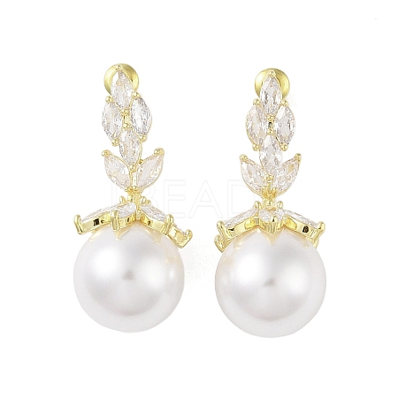 Brass with Resin Imitation Pearl Stud Earrings EJEW-B046-03G-1