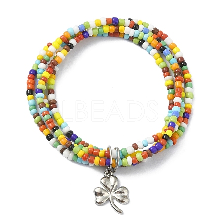 Glass Seed Beaded Multi Loops Warp Bracelets BJEW-TA00339-03-1