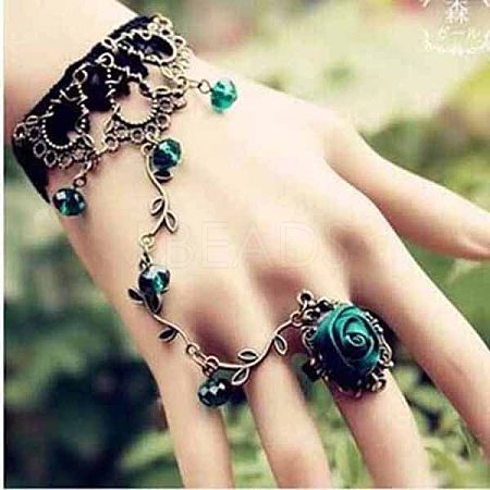 Gothic Style Retro Alloy Lace Flower Link Rings Bracelets for Women WG15940-08-1