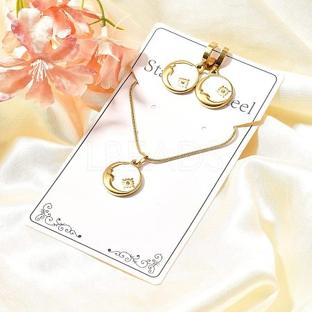 304 Stainless Steel Enamel & Rhinestone Pendant Necklaces & Hoop Earring Set for Women SJEW-C007-02G-02-1