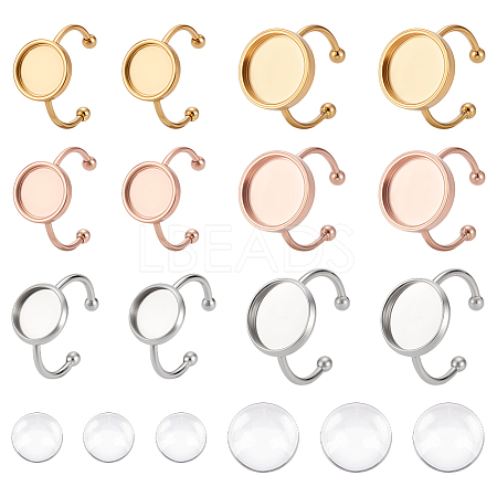 18Pcs 6 Style 304 Stainless Steel Open Cuff Ring Findings STAS-UN0042-76-1