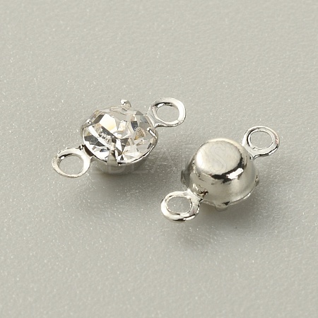 Brass Clear Cubic Zirconia Connector Charms RB-WH0005-002B-P-1