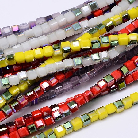 Faceted Cube Half Rainbow Plated Electroplate Glass Beads Strands EGLA-E041-5mm-M2-1