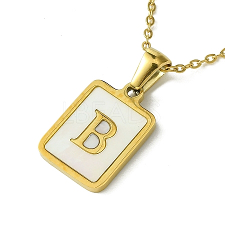 Ion Plating(IP) Rectangle with Initial Letter 304 Stainless Steel Pendant Necklace NJEW-R265-04G-B-1