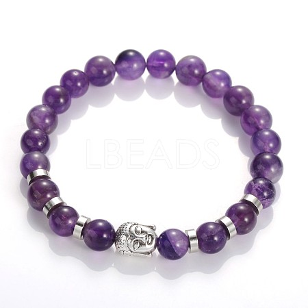 Buddha Head Gemstone Beaded Stretch Bracelets BJEW-JB01864-01-1