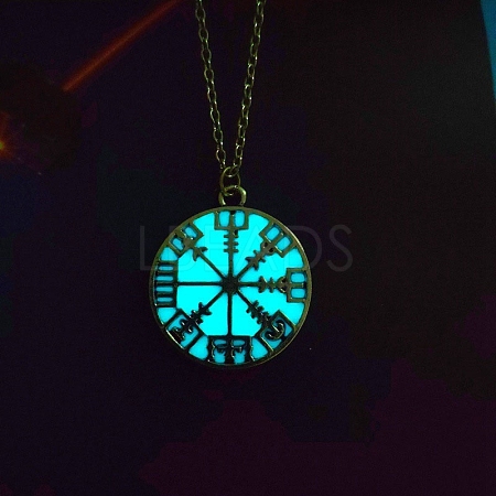 Luminous Glow in the Dark Alloy Viking Compass Pendant Cable Chain Nekclaces PW-WG9C52A-03-1