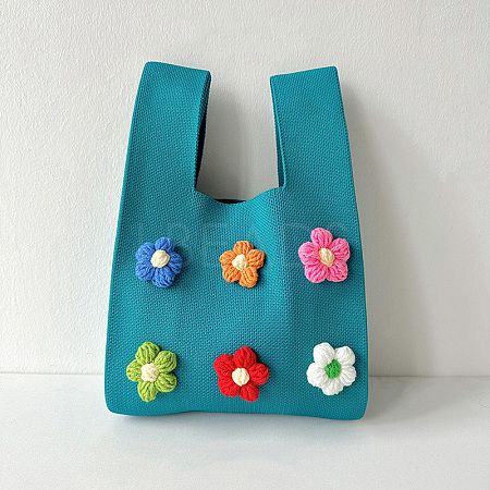 Polyester 3D Flower Knitted Tote Bags PW-WG78064-04-1