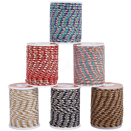 6 Rolls 6 Colors 4-Ply Polycotton Cord with Metallic Thread OCOR-SC0001-09-1