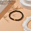 Natural Serpentine/Green Lace Stone Round Beaded Stretch Bracelet with Column Synthetic Hematite for Women BJEW-JB07575-01-5