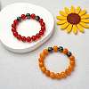 Natural Red Agate Round Beaded Stretch Bracelet BJEW-SW00077-08-2