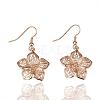 Real Rose Gold Plated Filigree Flower Tin Alloy Dangle Earrings EJEW-BB09720-RG-1