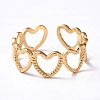 Ion Plating(IP) 304 Stainless Steel Hollow Out Heart Wrap Open Cuff Ring for Women RJEW-C046-10G-2