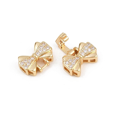 Brass Micro Pave Clear Cubic Zirconia Fold Over Clasps KK-C075-41G-1