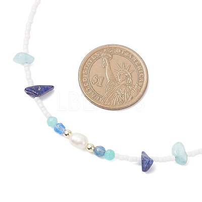 4Pcs 4 Styles Faceted Round and Chip Mixed Gemstone & Natural Cultured Freshwater Pearl & Glass Seed Baeded Necklaces for Women NJEW-JN05602-1