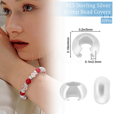 30Pcs 925 Sterling Silver Crimp Bead Cover STER-BBC0001-31-1