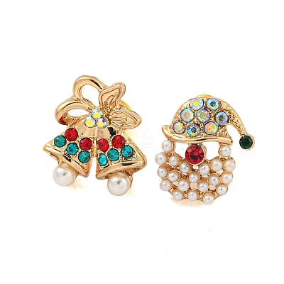 Christmas Alloy Colorful Rhinestone & Plastic Asymmetrical Stud Earrings for Women EJEW-M256-02C-G-1