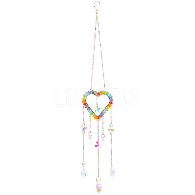 1Pc Colorful Glass Beaded Woven Net Suncatchers AJEW-CY0001-95A-1