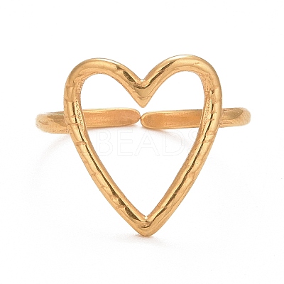 Ion Plating(IP) 304 Stainless Steel Open Heart Cuff Ring for Women LS-RJEW-C025-22G-1