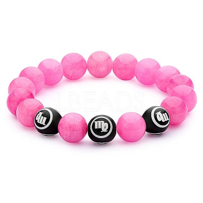 Hot Pink Gold Natural Yellow Jade Round Beaded Stretch Bracelet BJEW-SW00077-05-1
