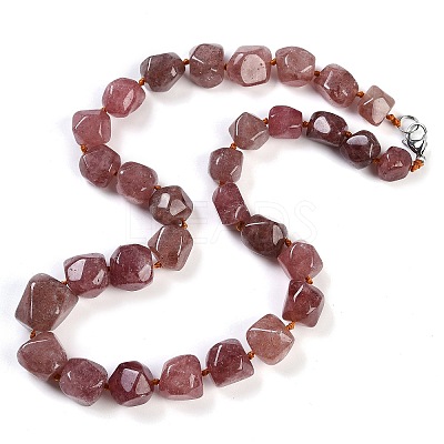Natural Strawberry Quartz Nuggets Beaded Necklaces for Women Men NJEW-K388-01C-1