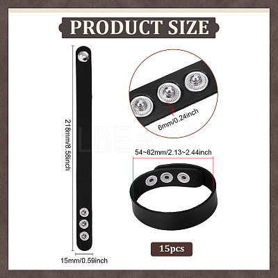15Pcs Imitation Leather Simple Plain Cord Bracelet with Alloy Buckles BJEW-ME0001-06B-1