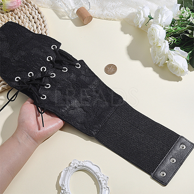 1Pc Polyester Lace & Imitation Leather Elastic Waist Belly Belts for Dress AJEW-HY0003-46-1