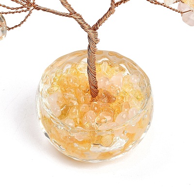 Natural Rose Quartz and Yellow Quartz Chips Tree of Life Decorations DJEW-B013-01H-1